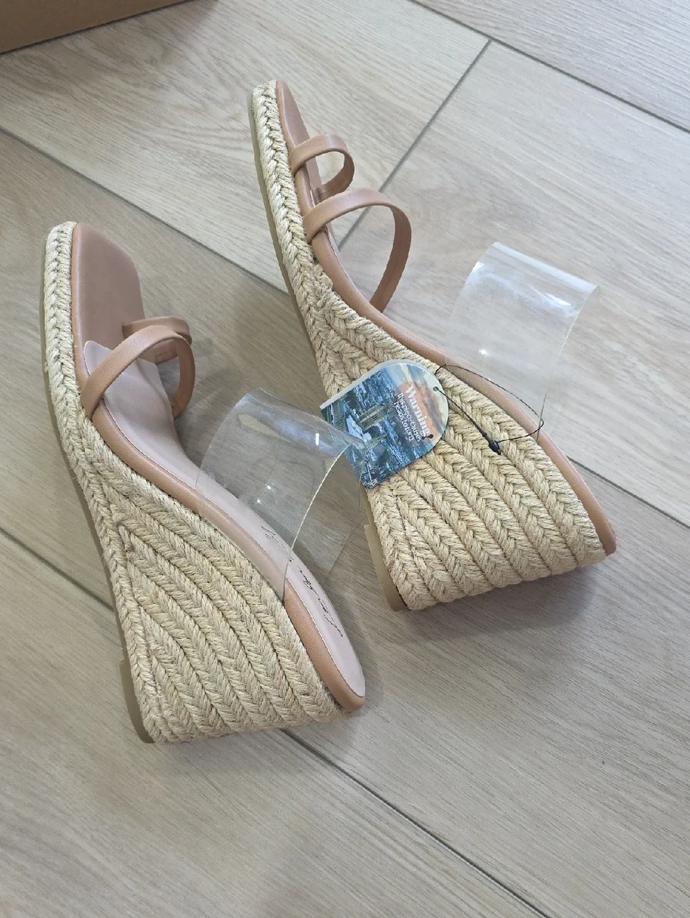 London Rag Clear Strap Espadrille Tan Wedge Sandal